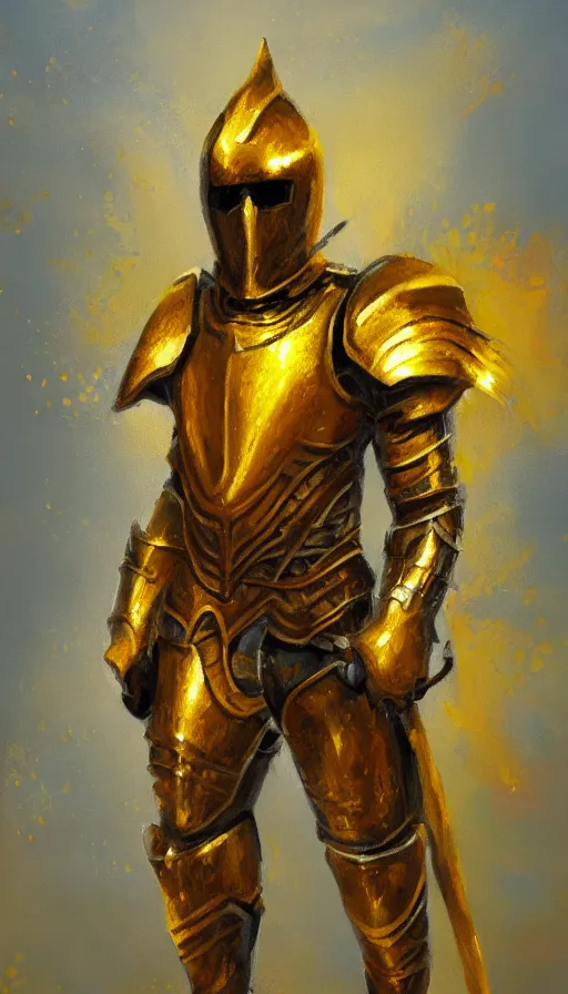 Image similar to golden knight, oil painting, extremely detailed, art station, concept art, faded pallette