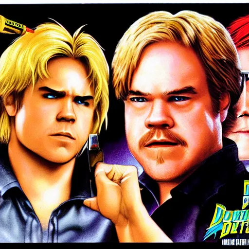 Image similar to portrait of philip seymour hoffman in double dragon video game splash screen