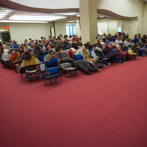 Image similar to werner herzog sits surrounded by empty chairs in the waiting area of the dmv. ultra wide angle, wes anderson, award winning, hyperrealistic, grand budapest hotel, studio lighting, very detailed face, 4 k