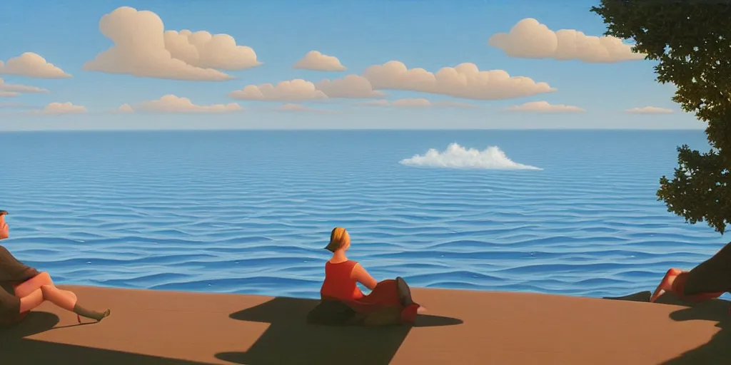 Prompt: watching the sea, summer evening, kenton nelson