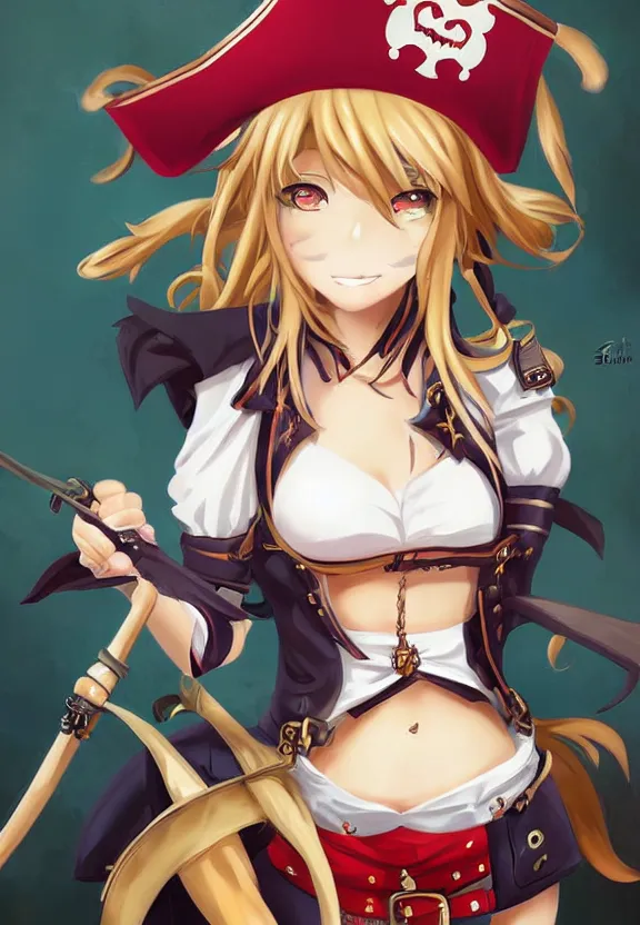Prompt: extreme wide angle portrait of a female pirate, a cute uniform, somewhat of an anime in fantasy style, trending artwork, made with anime painter studio, by anato finstark, tony sart and an anime artist, collaboration