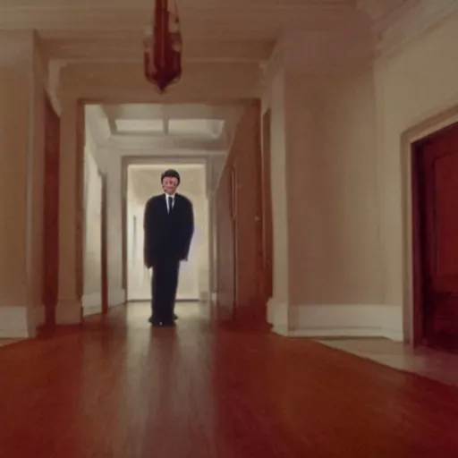 Prompt: Mr.Bean in an dark psychological thriller in the style of the movie the shining, muted colors