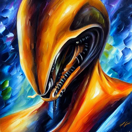 Image similar to portrait painting of a Xenomorph, by Leonid Afremov