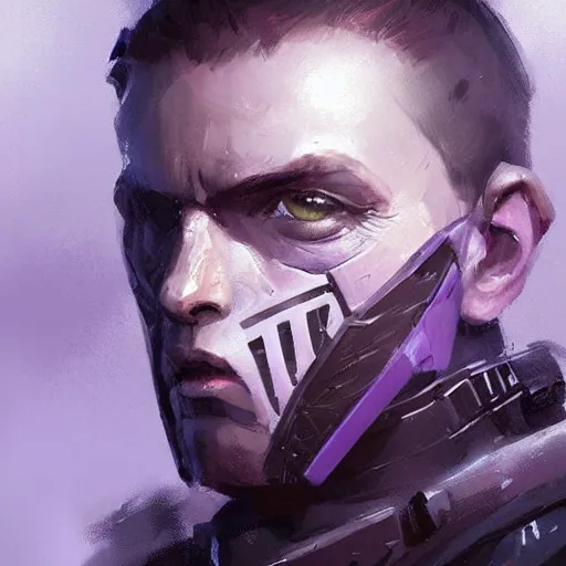 Image similar to concept art of a portrait by greg rutkowski, a soldier of the eternal empire wearing purple and black tactical gear, star wars expanded universe, smooth, sharp focus, artstation hq.