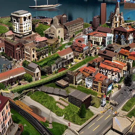 Prompt: photo of the city center of a fictional european country, very detailed, midday