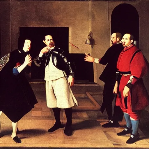 Prompt: royal family during an argument, diego velazquez, very detailed, cinematic, dynamic light