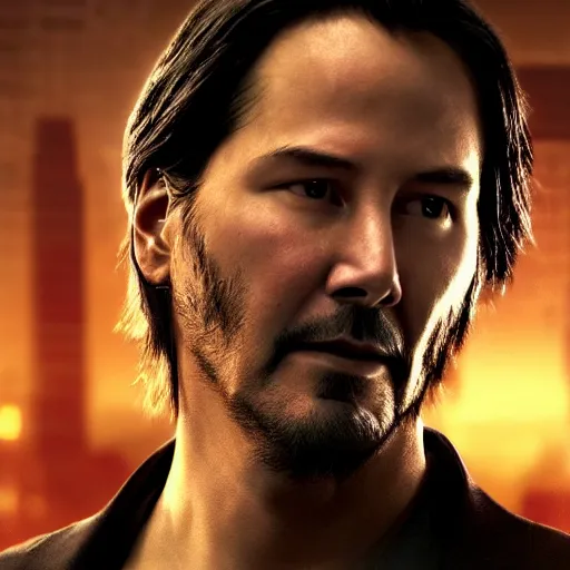 Prompt: high quality photo of Keanu Reeves in a cyberpunk cyberpunk cyberpunk city, realism, 8k, award winning photo