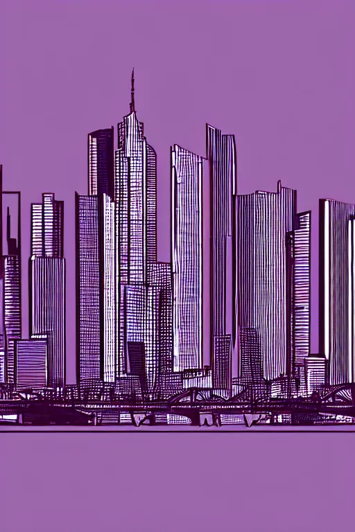 Prompt: frankfurt skyline, illustration, in the style of katinka reinke