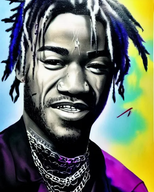 Image similar to lil uzi vert, airbrush, drew struzan illustration art, key art, movie poster