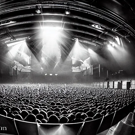 Prompt: pipe organ stereo system hybrid on a huge rock concert stage, spotlights, footnights, fog, style of michael okuda, vincent di fate, rongier, dramatic lighting, detailed, gothic, ornate, fisheye, bizarre, kafka