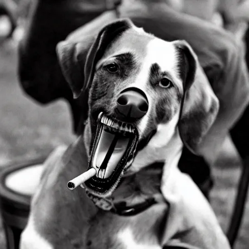 Image similar to a photograph of a dog with a cigar in its mouth