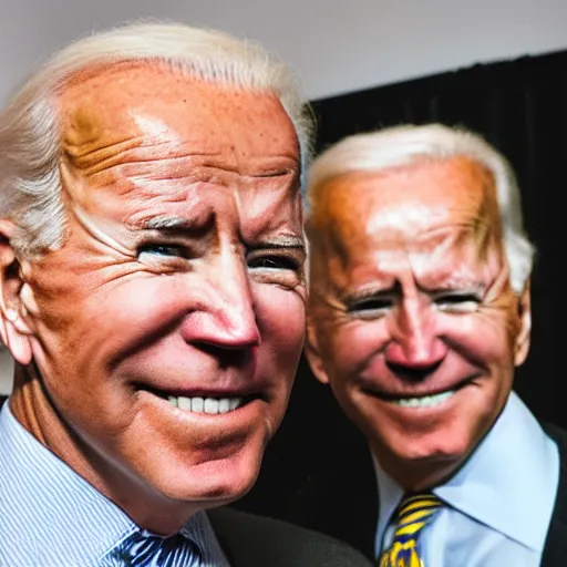 Image similar to A portrait photo of joe biden teams up with a teenage joe biden, perfect faces, 50 mm, award winning photography