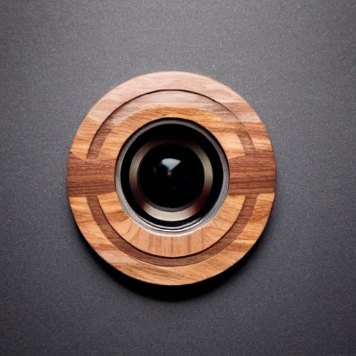 Image similar to camera lens aperture blades made of walnut wood. minimal. dramatic lighting.