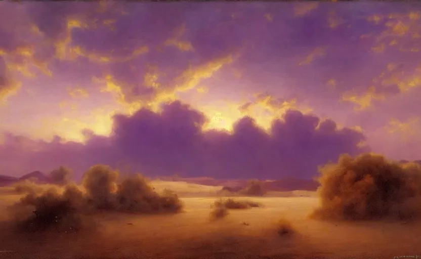 Image similar to a dreamy purple cloud scape above the aticama desert by vladimir volegov and raphael lacoste and delphin enjolras