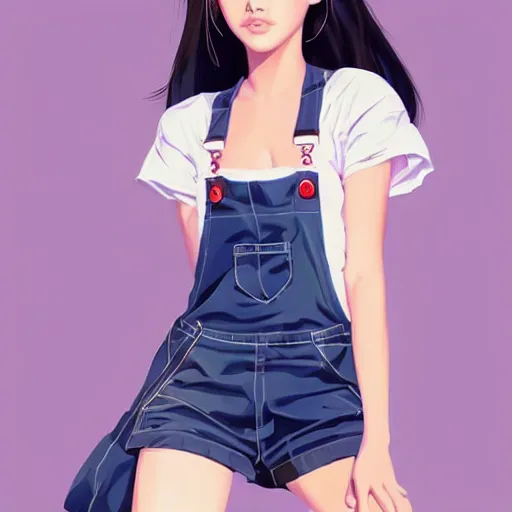 Image similar to a beautiful young japanese natalie portman alluring gravure model, wearing elegant designer overalls, elegant overalls with mesoamerican patterns, mesoamerican native street fashion, princess mononoke, by and wlop and ilya kuvshinov and artgerm and, aesthetic, gorgeous, stunning, alluring, attractive, artstation, pinterest, digital art