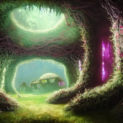 Prompt: concept art painting of a interior of a fungal alien fantasy fairytale house made of mushrooms, with black vines, realistic, detailed, cel shaded, magenta and gray, dark, in the style of makoto shinkai and greg rutkowski and james gurney