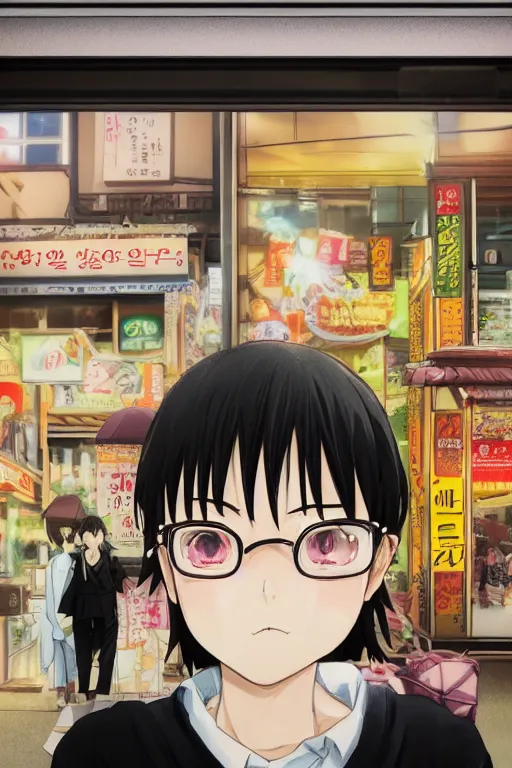 Prompt: Kodak portra 160, 8K, highly detailed, seinen manga portrait, focus on smile, tilt shift background: famous korean artist in low budget syd mead anime remake, flower shop scene