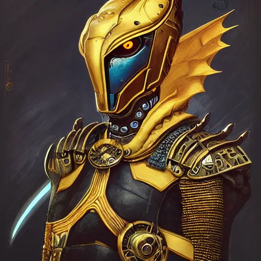 Image similar to Lofi BioPunk portrait dragon knight wearing black and gold plate armor Pixar style by Tristan Eaton Stanley Artgerm and Tom Bagshaw