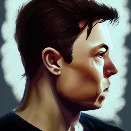 Prompt: a profile photo of elon musk, side profile, D&D, sci-fi, elegant, sinister, muscular, highly detailed, digital painting, artstation, concept art, smooth, sharp focus, illustration