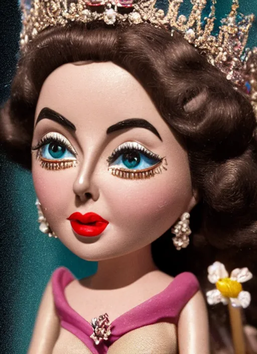 Prompt: closeup face profile portrait of tin toy elizabeth taylor as a fairytale princess wearing a crown eating cakes, bikini, depth of field, zeiss lens, detailed, symmetrical, centered, fashion photoshoot, by nicoletta ceccoli, mark ryden, lostfish, breathtaking, 8 k resolution, extremely detailed, beautiful, establishing shot, artistic, hyperrealistic, octane render