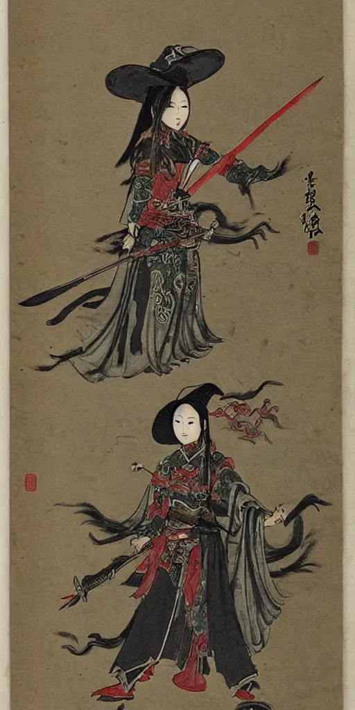 Image similar to a witch with chinese armor and sword