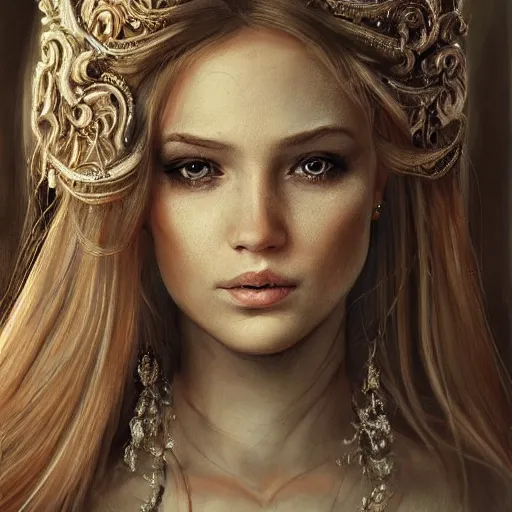 Image similar to portrait painting of a princess, ultra realistic, concept art, intricate details, eerie highly detailed