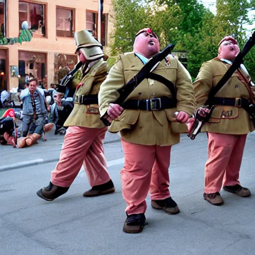 Image similar to fat soldiers, USA war street performers