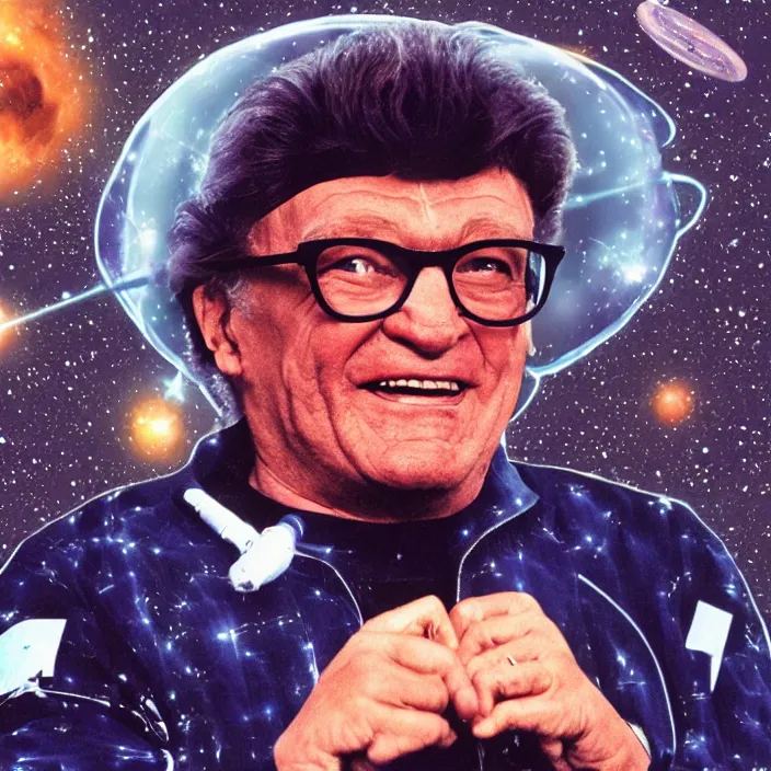 prompthunt: a sci - fi hologram of harry caray in space, universe