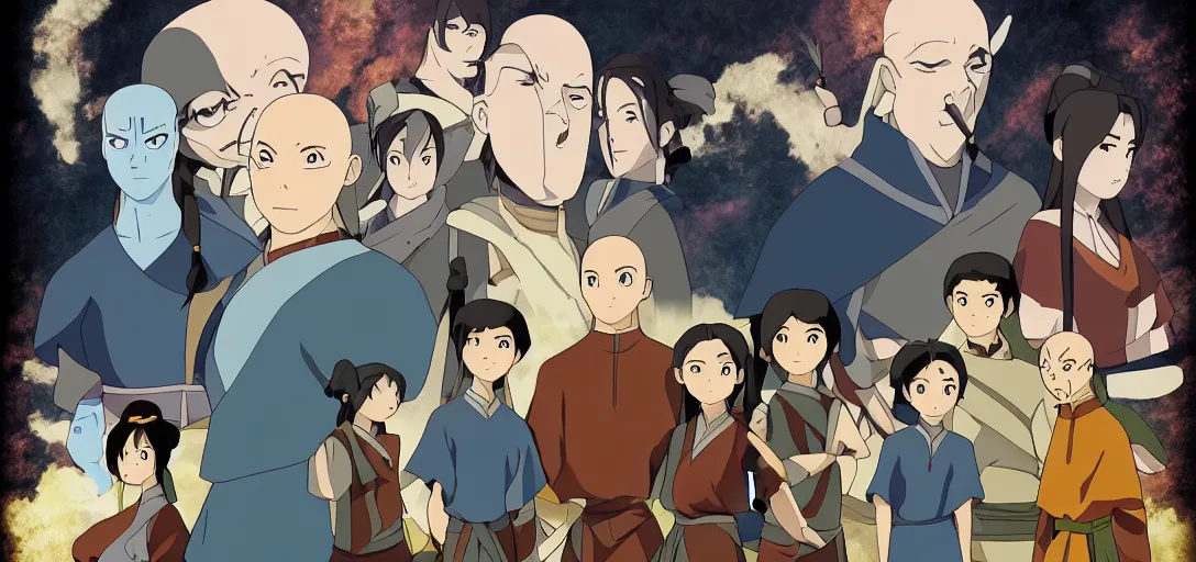 Image similar to Avatar the Last Airbender poster in the style of Studio Ghibli