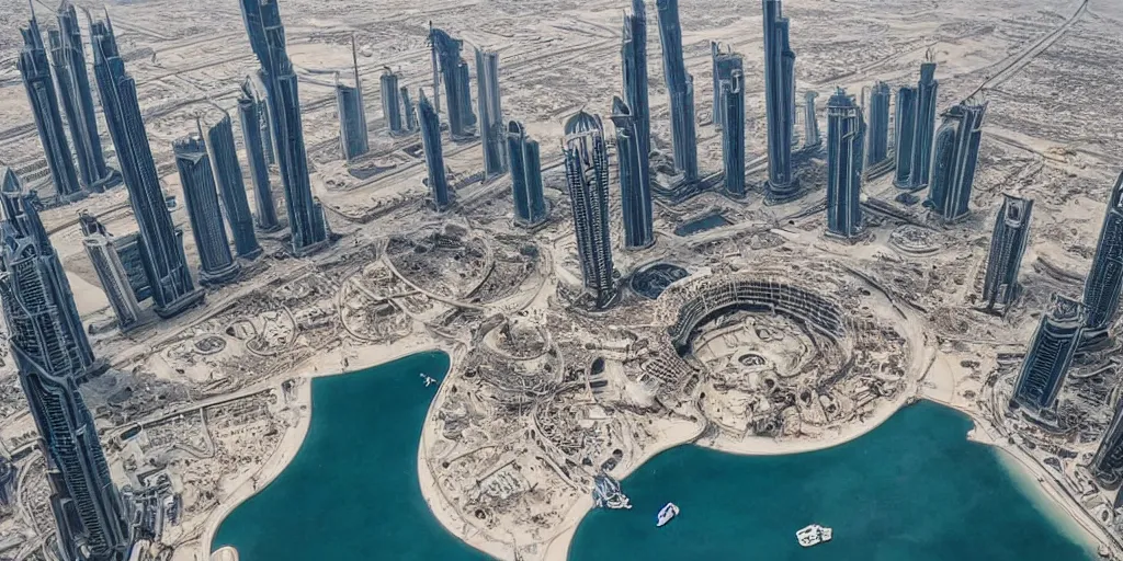 Image similar to ultra detailed and realistic picture of dubai abandoned and semi - destroyed