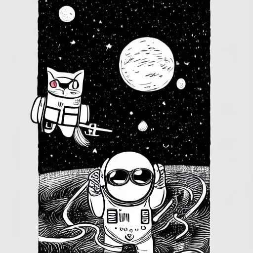 Image similar to mcbess illustration of a cat in a spacesuit