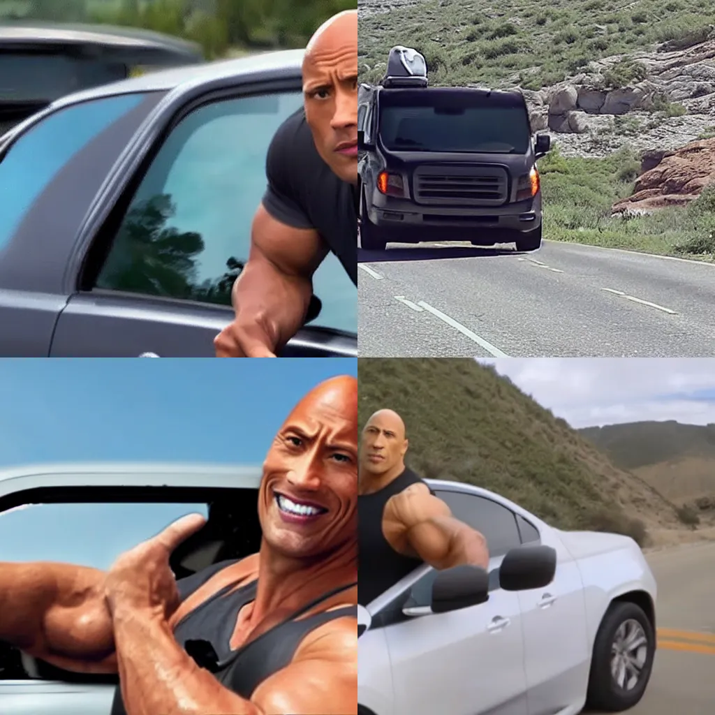 Prompt: dash cam footage of Dwayne The Rock Johnson