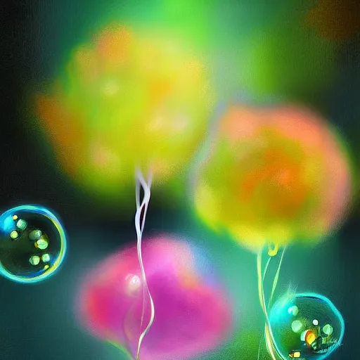 Prompt: bubble flowers, digital painting, magic realism, cinematic lighting