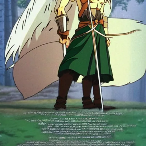 Image similar to legolas from the anime lord of the rings (1986), studio ghibli, very detailed, realistic