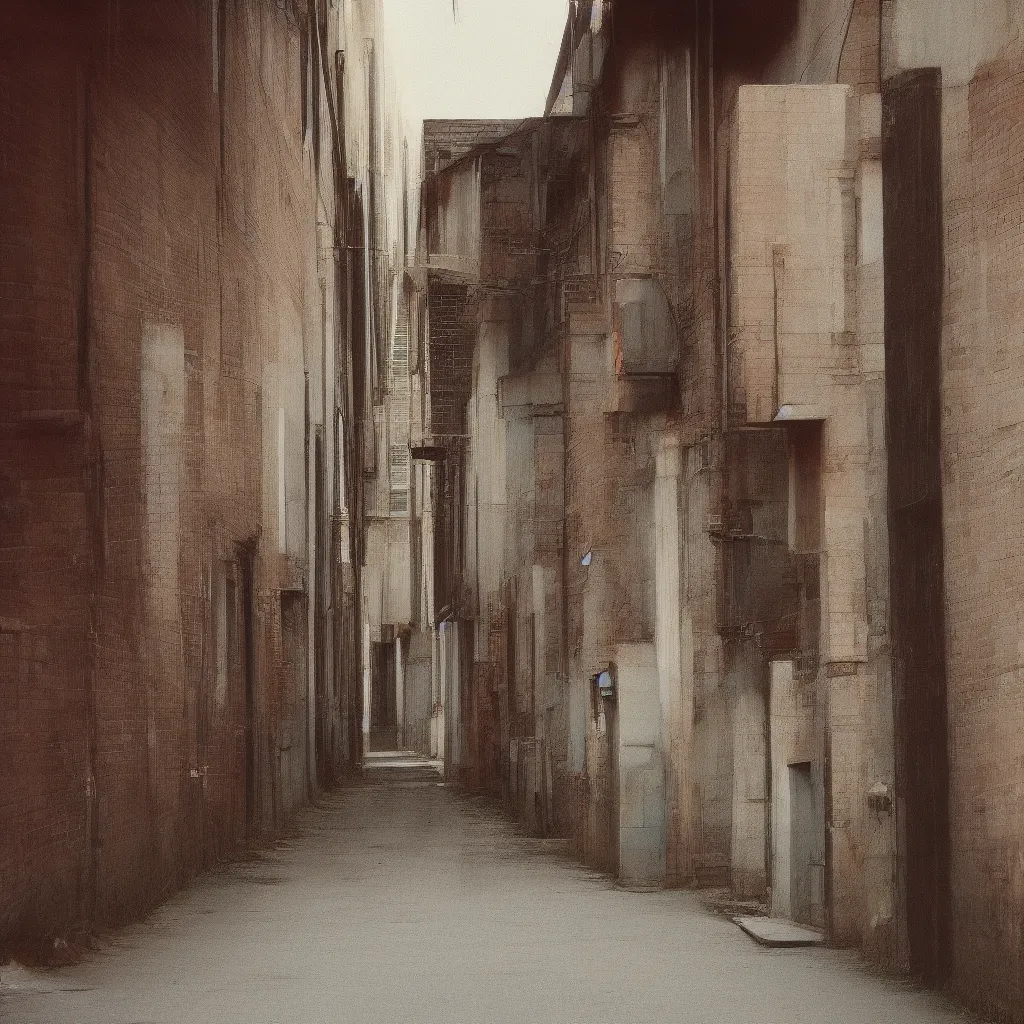 Prompt: photograph of a back alley 1979. kodak portra film.