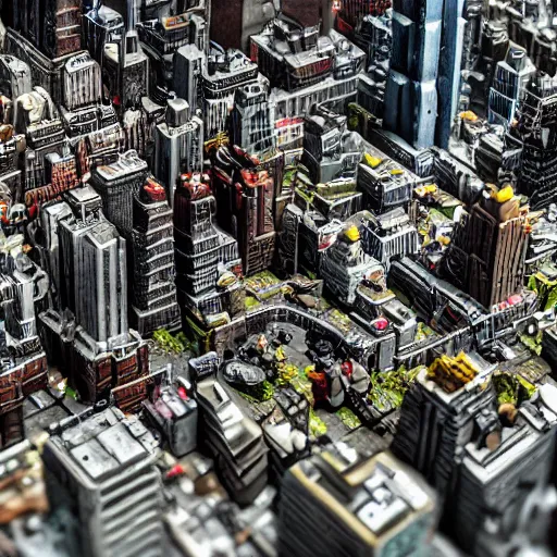 Prompt: new york city in the style of a warhammer 4 0 k battlefield, tiltshift view