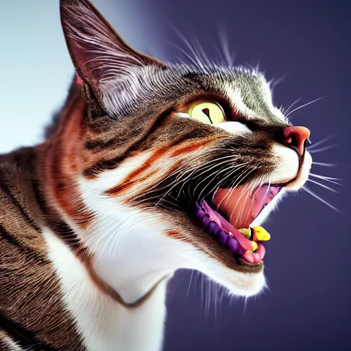 Prompt: octane render of a cat yawning