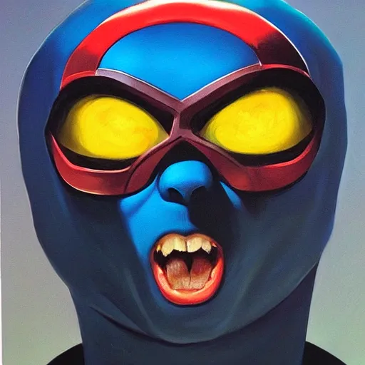 Image similar to portrait of a blue baby seal dressed as a super hero, oil painting by alex ross