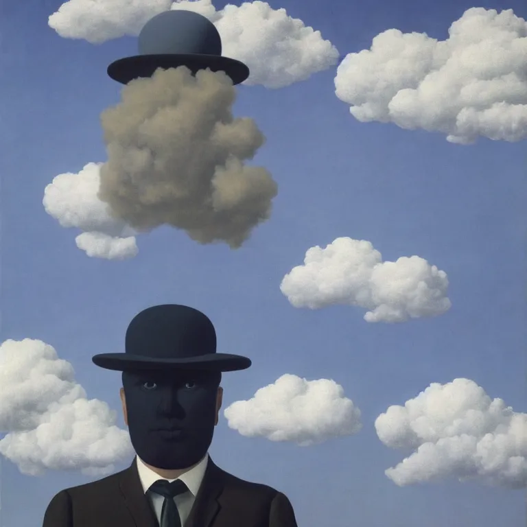 Prompt: cloud - man, by rene magritte, centered, detailed painting, hd, hq, high resolution, high detail, 4 k, 8 k