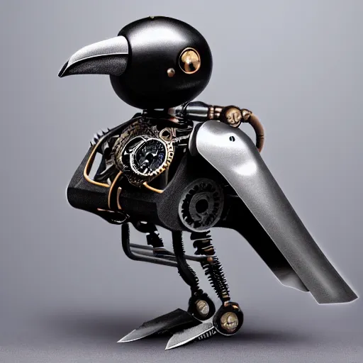 Image similar to a steampunk robotic crow, dark background, super - detailed, photo - realistic,