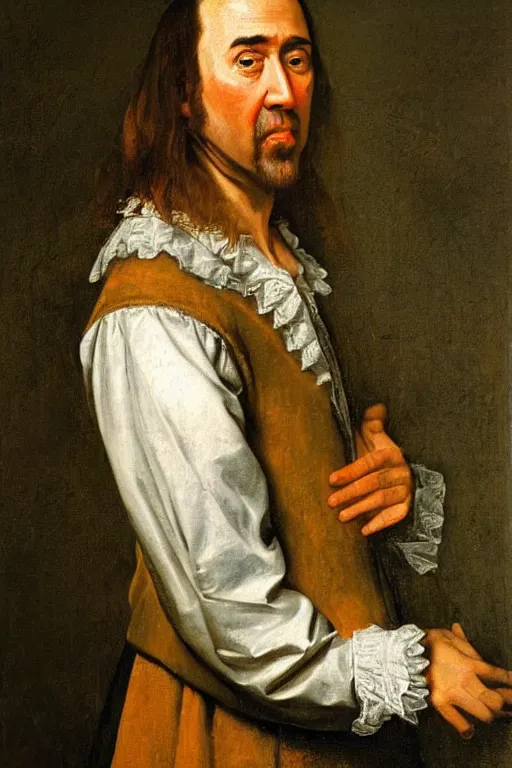 Prompt: Portrait of Nicholas Cage by Jan Steen