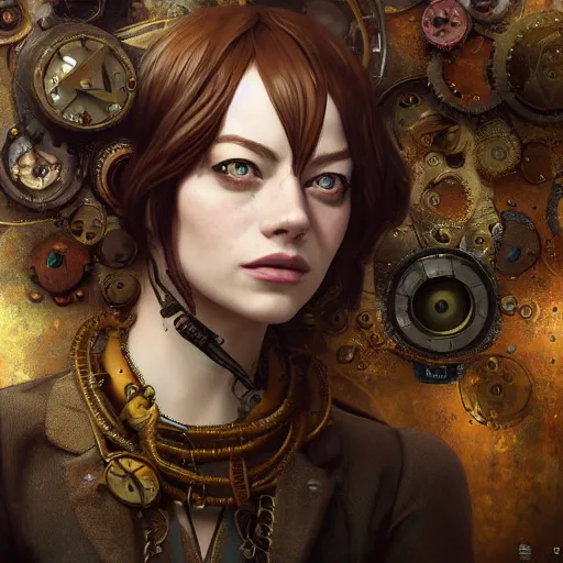 Image similar to underwater steampunk portrait of emma stone, hyper detailed, digital art, trending in artstation, cinematic lighting, studio quality, smooth render, unreal engine 5 rendered, octane rendered, art style by klimt and nixeu and ian sprigger and wlop and krenz cushart.