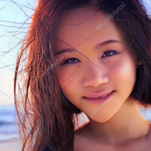 Prompt: beautiful Philippines girl at the beach