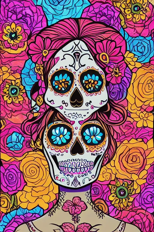 Image similar to Illustration of a sugar skull day of the dead girl, art by Jeremiah Ketner