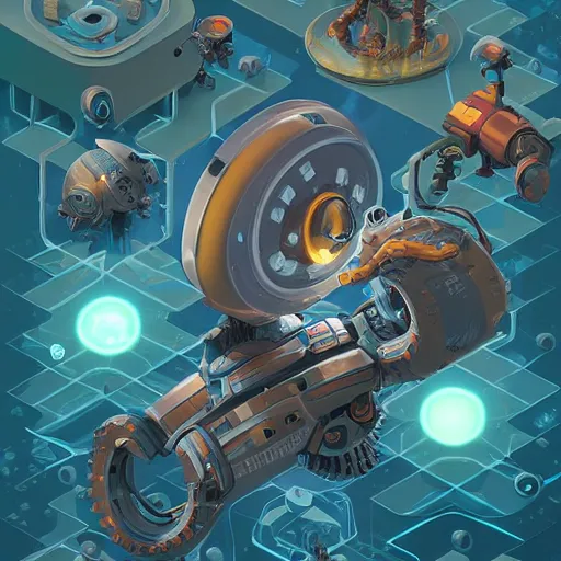 Image similar to isometric scientifically accurate microscopic robotic virus attacking organic biological cell by tyler edlin and petros afshar and christopher balaskas and marius borgeaud and kiliain eng, atomic age maximalist, art nouveau, well proportioned, highly detailed