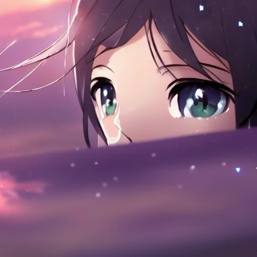 Prompt: girl's eyes, stars are hidden in the eyes, 8 k, stunning, highly detailed, super macro, eye ministry close - up, style of magical girl, makoto shinkai