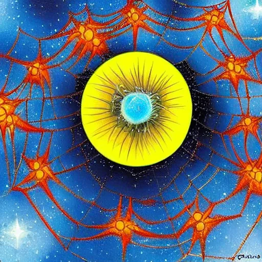 Image similar to a spider spins a galactic web, fantasy art