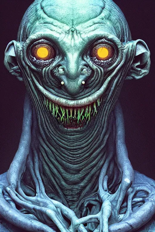 Image similar to perfectly - centered horror portrait - photograph of a brutal scary terrifying ugly monstrous alien goblin creature real life portrait by beksinski and jean delville, slimy pus oozing specular, unreal engine 5, photorealism, hd quality, 8 k resolution, cinema 4 d, hdr dramatic cinematic lighting