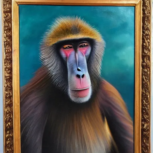 Image similar to An exquisite oil painting of a mandrill baboon dressed like Prince Philip with a lovely beard