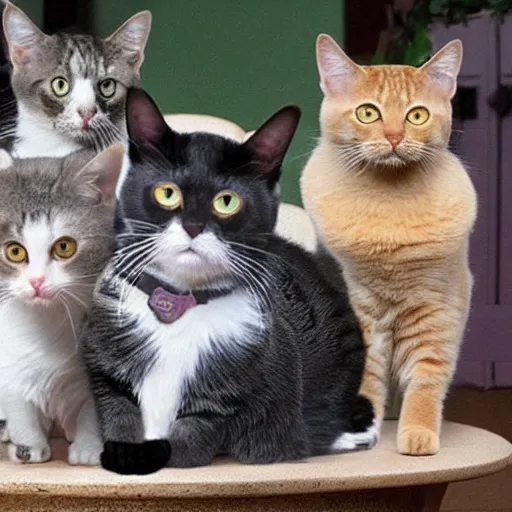 Prompt: add 5 cats to this image